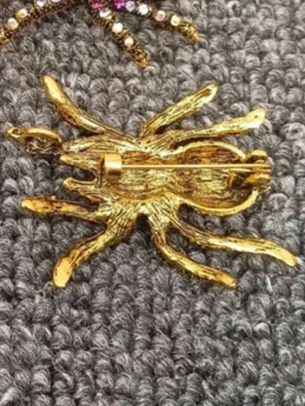 DESIGNER Goth Spider Gold Green/Red/Turquoise Crystal Brooch Pin**NEW!